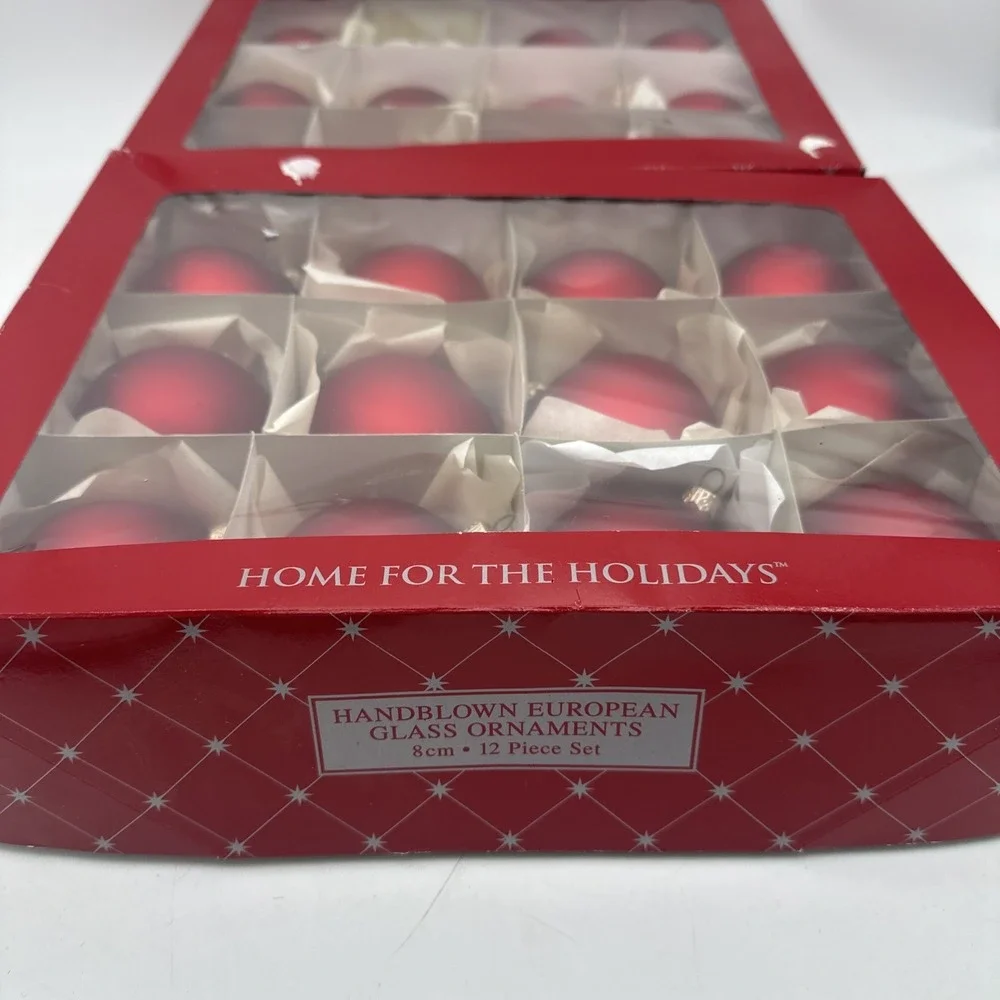 Home for the Holidays EUROPEAN HANDBLOWN Glass Ornament BALL 8cm 2 BOX 23 Total